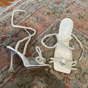 White square toe Public Desire heels with pear details